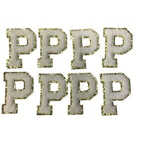 8 pcs Chenille 3" Fabric White /Gold P Patches Iron/Sew/Glue On  New